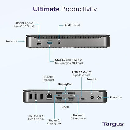 Targus USB C Hybrid/Universal Docking Station with Quad 4K, Docking Station Single 8K/Quad 4K UHD Display, USB C Laptop Docking Station 2 DisplayPort or 2 HDMI Ports/100W Power Delivery (DOCK710USZ)