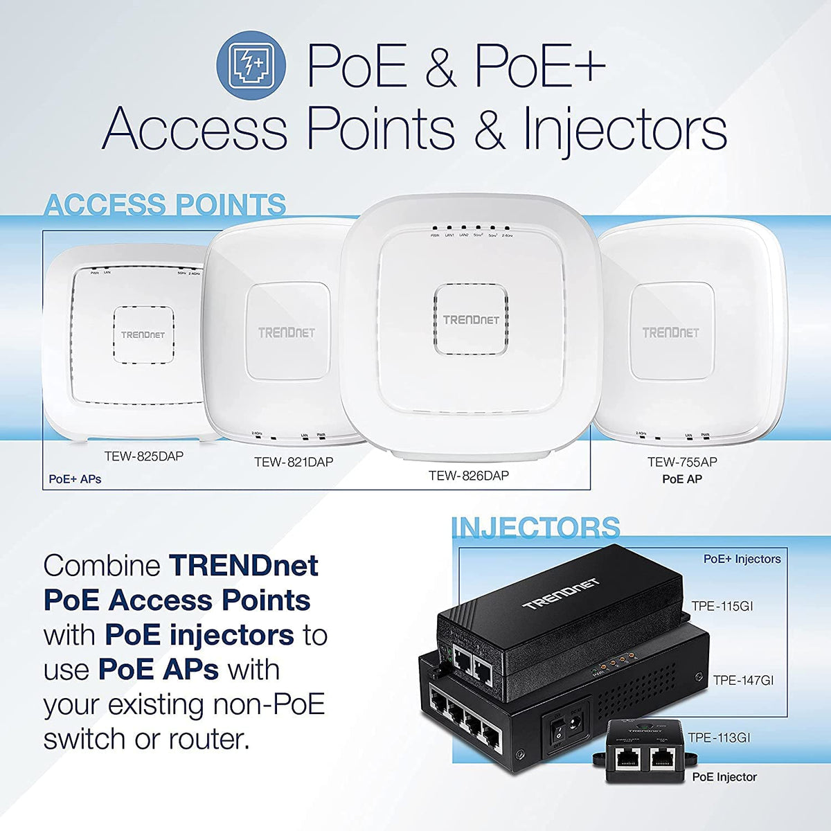 TRENDnet Gigabit Power Over Ethernet Injector, Full Duplex Gigabit Speeds, 1 x Gigabit Ethernet Port, 1 x PoE Gigabit Ethernet Port, Network Devices Up To 100M (328 ft), 15.4W, Black, TPE-113GI