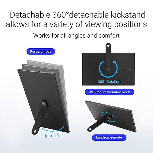 ASUS ZenScreen 16” Portable USB Monitor (MB169CK) - Full HD, IPS, Dual USB-C, Eye Care, Flicker Free, Blue Light Filter, Anti-Glare Surface, 360° Kickstand, 40GB RAM | 2TB SSD