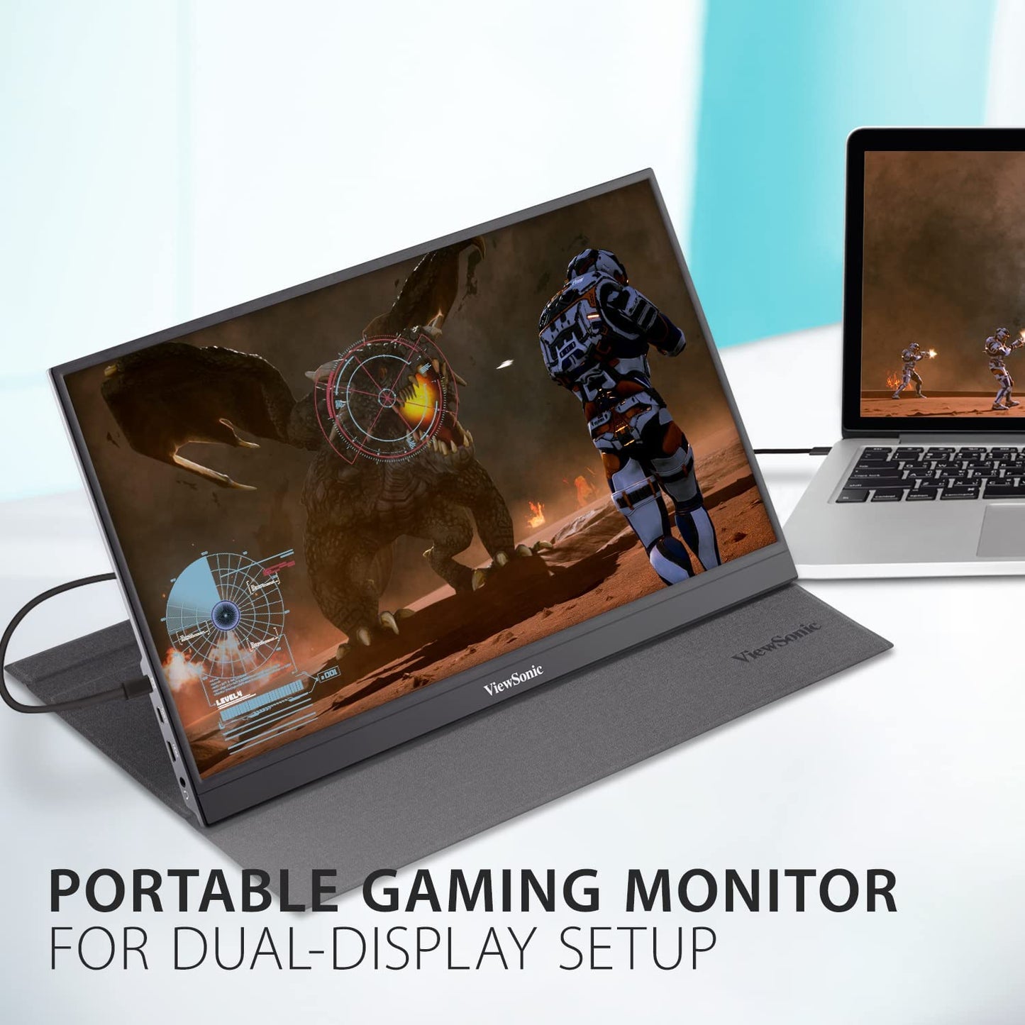 ViewSonic VX1755 17 Inch 1080p Portable IPS Gaming Monitor with 144Hz, AMD FreeSync Premium, 2 Way Powered 60W USB C, Mini HDMI, and Built in Stand with Cover for Home and Esports 17 Inch Gaming