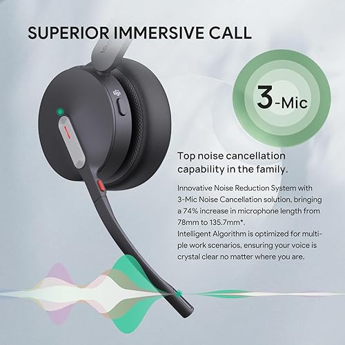 Yealink BH70 Mono UC Wireless Bluetooth Headset with Microphone for Work, up to 35h Talking Battery Life, 3-Mic Noise Cancellation, 91g Lightweight Work Headsets for Open Office, USB-C to A
