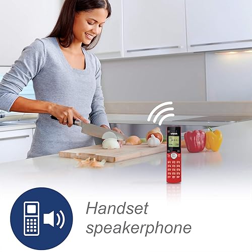 VTech DECT 6.0 Dual Handset Cordless Phones with ITAD, CID, Backlit Keypads and Screens, Full Duplex Handset Speakerphones, Call Block Red - CS6929-26