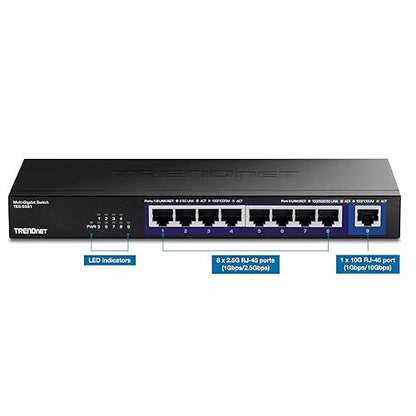 TRENDnet 9-Port Multi-Gig Switch, TEG-S591, 8 x 2.5G RJ-45 Ports, 1 x 10G RJ-45 Port, 60Gbps Switching Capacity, Lifetime Protection, Black