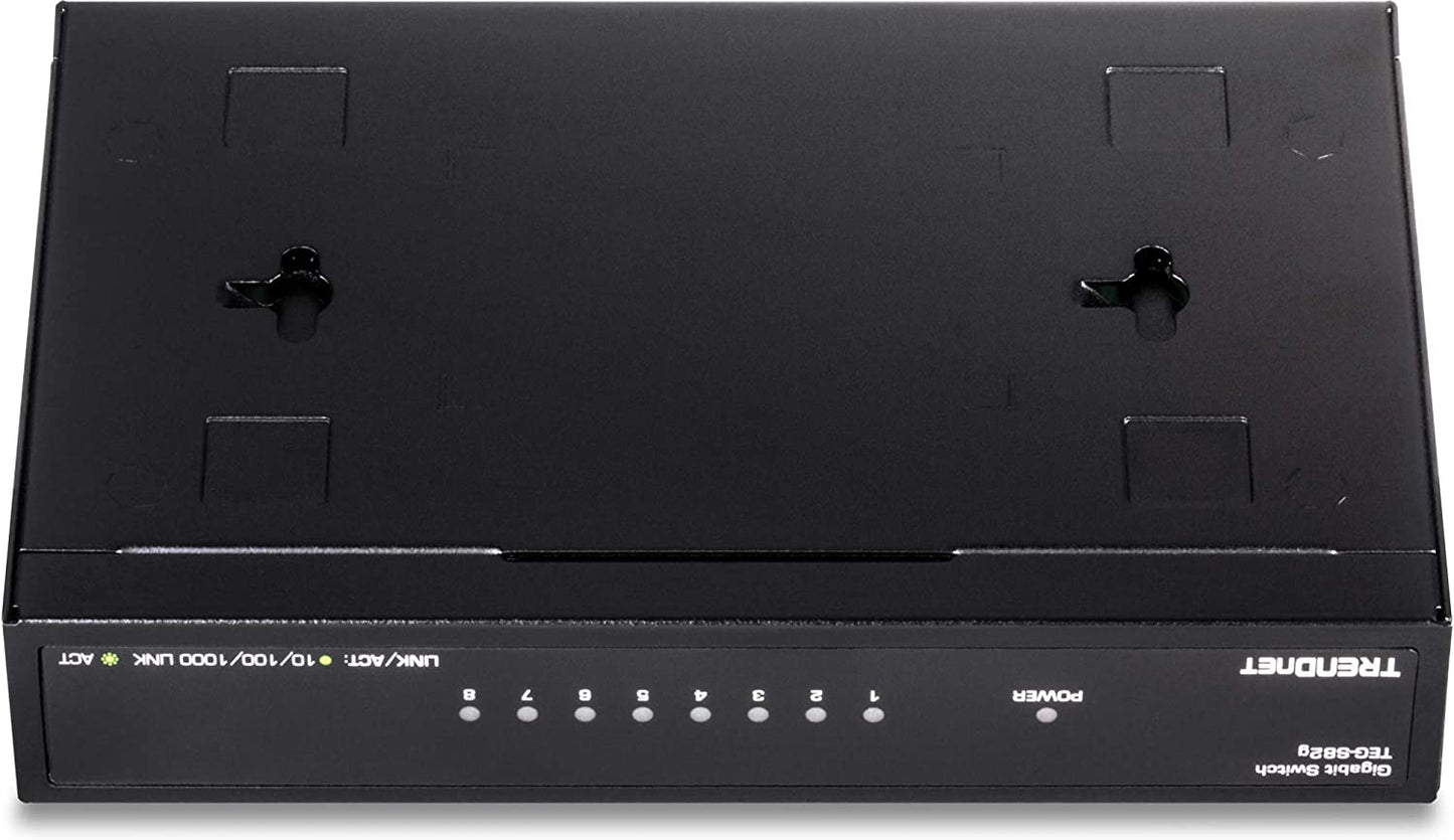 TRENDnet 8-Port Gigabit GREENnet Switch, Ethernet Network Switch, 8 x 10-100-1000 Mbps Gigabit Ethernet Ports, 16 Gbps Switching Capacity, Metal, Lifetime Protection, Black, TEG-S82G 8-Port Unmanaged