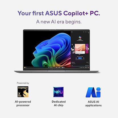 ASUS Vivobook S 15; Copilot+ PC, 15.6" Thin and Light Laptop, 3K 120Hz OLED, Snapdragon® X Plus Processor, 16GB Memory, 1 TB SSD, Copilot Key, Wi-Fi 7, Cool Silver, S5507QA-DB71-CB