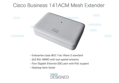 Cisco Systems Business 141ACM Wi-Fi Mesh Extender, 802.11ac, 2x2, 4 GbE Ports, 1 PoE Port,Desktop, Lifetime Protection (CBW141ACM-A-CA), Requires Cisco Business Wireless Access Points CBW141ACM / Desktop / 4GE-Port