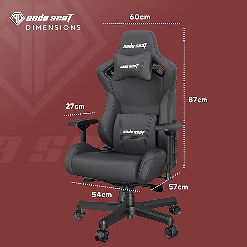 Anda Seat Kaiser 2 Black Leather Gaming Chair - XL Premium Ergonomic Gamer Chair for Adults, Plus Size Video Game Chairs, Memory Foam Neck Pillow & Lumbar Back Support - Office Computer Desk Chair Black/White