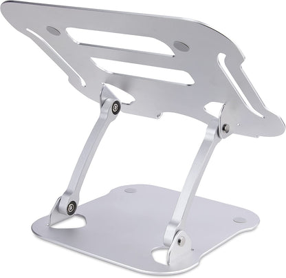 StarTech.com Laptop Stand for Desk, Ergonomic Laptop Stand Adjustable Height, Aluminum, Portable, Max. 22lb (10kg), Foldable Laptop Holder - Angled Notebook Computer Riser/Lift (ADJ-Laptop-Riser)