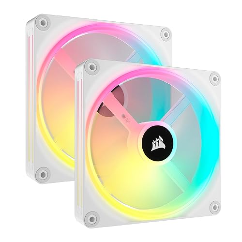 Corsair iCUE LINK QX140 RGB 140mm Magnetic Dome RGB Fans - Double Fan Starter Kit with iCUE LINK System Hub - White Double (140mm) White
