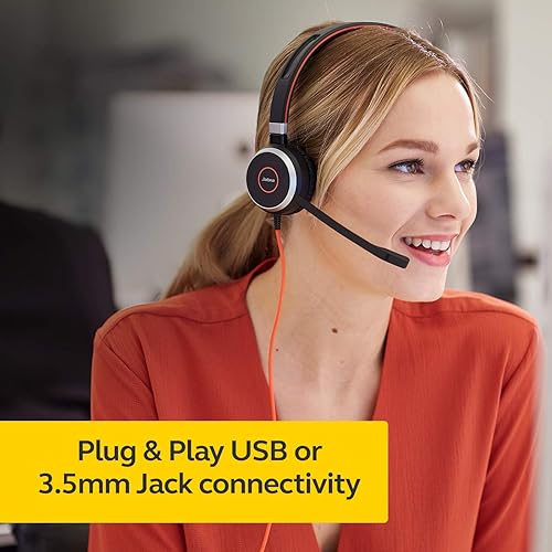 Jabra Evolve 40 UC Professional Wired Headset, Stereo – Telephone Headset for Greater Productivity, Superior Sound for Calls and Music, 3.5mm Jack/USB Connection, All-Day Comfort Design, UC Optimized Stereo Speaker UC Optimized