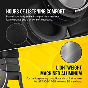 Corsair Gaming Virtuoso RGB Wireless SE High-Fidelity Gaming Headset, Gunmetal (NA Version), Black