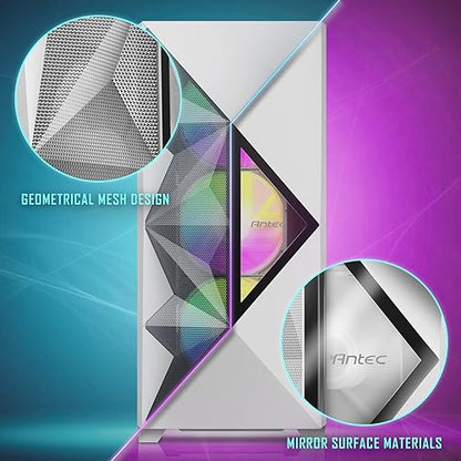 Antec Dark League DF800 Flux White, Flux Platform, 5 x 120 mm Fans Included, ARGB & PWM Fan Controller, Tempered Glass Side Panel, Geometrical Mesh Front, Mid-Tower ATX Gaming Case