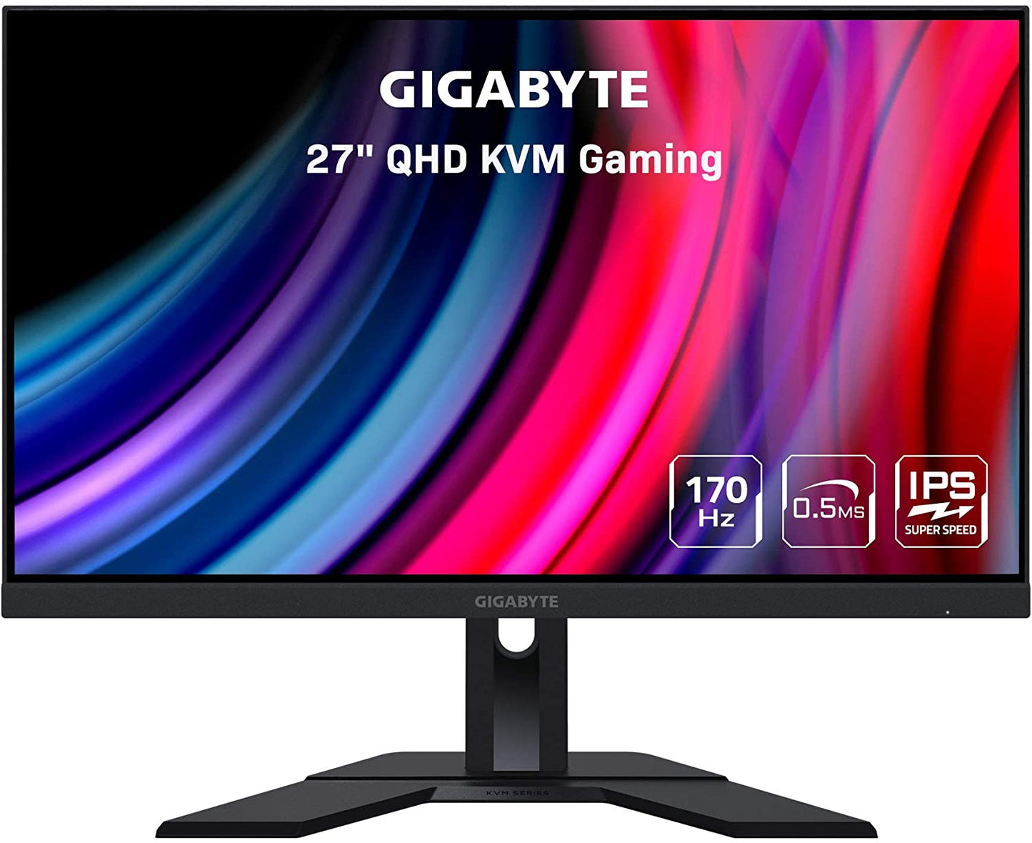 GIGABYTE M27Q 27" 170Hz 1440P -KVM Gaming Monitor, 2560 x 1440 SS IPS Display, 0.5ms (MPRT) Response Time, 92% DCI-P3, HDR Ready, FreeSync Premium, 1x Display Port 1.2, 2x HDMI 2.0, 2x USB 3.0 27 Inches