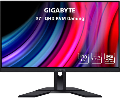 GIGABYTE M27Q 27" 170Hz 1440P -KVM Gaming Monitor, 2560 x 1440 SS IPS Display, 0.5ms (MPRT) Response Time, 92% DCI-P3, HDR Ready, FreeSync Premium, 1x Display Port 1.2, 2x HDMI 2.0, 2x USB 3.0 27 Inches