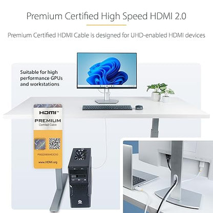 StarTech.com 10ft (3m) Premium Certified High Speed HDMI Cable, 4K 60Hz/1440p 144Hz, 18Gbps, UHD HDMI 2.0 Cord, TPE Jacket, White 10 ft/3 m White