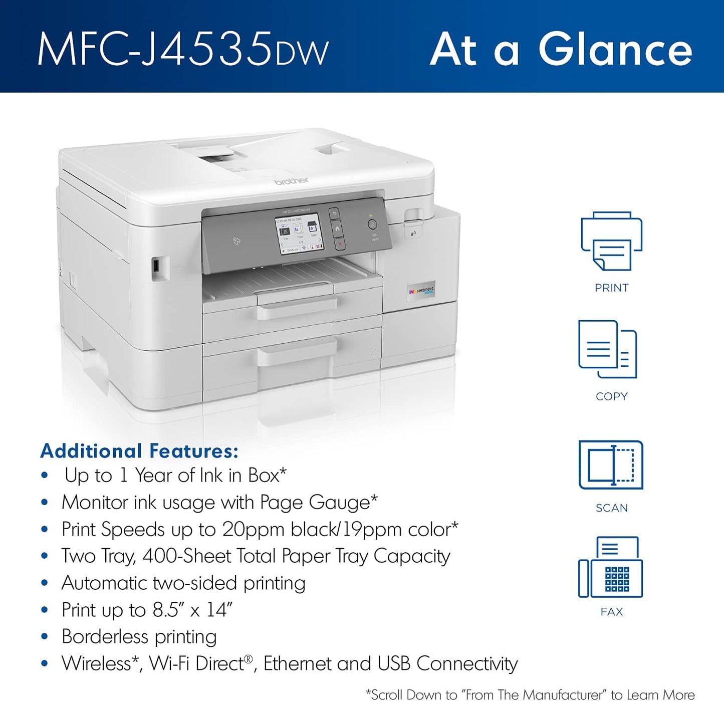 Brother MFC-J4535DW INKvestment Tank All-in-One Colour Inkjet Printer