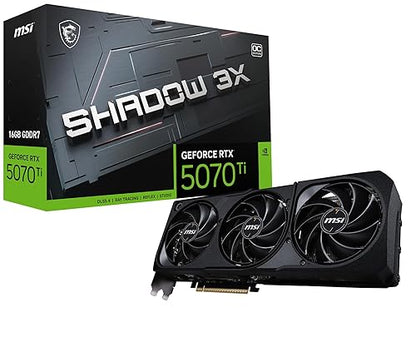 MSI Gaming RTX 5070 TI 16G Shadow 3X OC Graphics Card (16GB GDDR7, 256-bit, Extreme Performance: 2497 MHz, DisplayPort x3 2.1a, HDMI 2.1b, NVIDIA Blackwell Architecture)