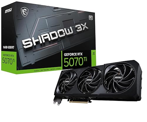 MSI Gaming RTX 5070 TI 16G Shadow 3X OC Graphics Card (16GB GDDR7, 256-bit, Extreme Performance: 2497 MHz, DisplayPort x3 2.1a, HDMI 2.1b, NVIDIA Blackwell Architecture)