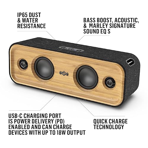 House of Marley Get Together 2 : Portable Speaker with Wireless Bluetooth Connectivity, 20 Hours of Playtime and Sustainable Materials, IP65 Dust and Water Resistance, Signature Black