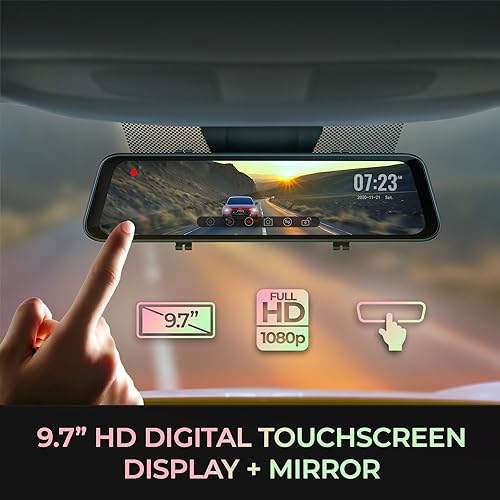 myGEKOgear Gear Orbit D100 Dual Dash Cam - 1080P Rearview Mirror and Backup Camera with 9.66” Touchscreen, LDWS, FCWS, G-Sensor, Loop Recording, Parking Monitor, 32GB Memory, Front and Rear Cameras