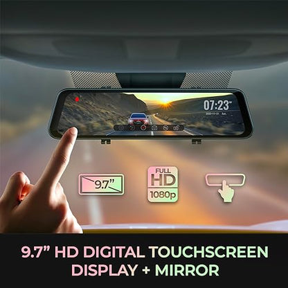 myGEKOgear Gear Orbit D100 Dual Dash Cam - 1080P Rearview Mirror and Backup Camera with 9.66” Touchscreen, LDWS, FCWS, G-Sensor, Loop Recording, Parking Monitor, 32GB Memory, Front and Rear Cameras
