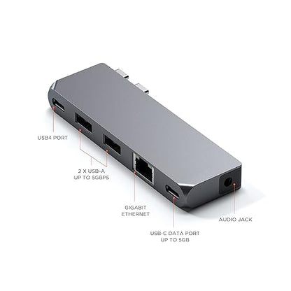 Satechi Type-C Pro Hub Mini Adapter – USB4, USB-A Data, USB-C Data, GbE and Audio Jack – for M2/ M1 MacBook Pro/Air (Space Gray) Space Grey