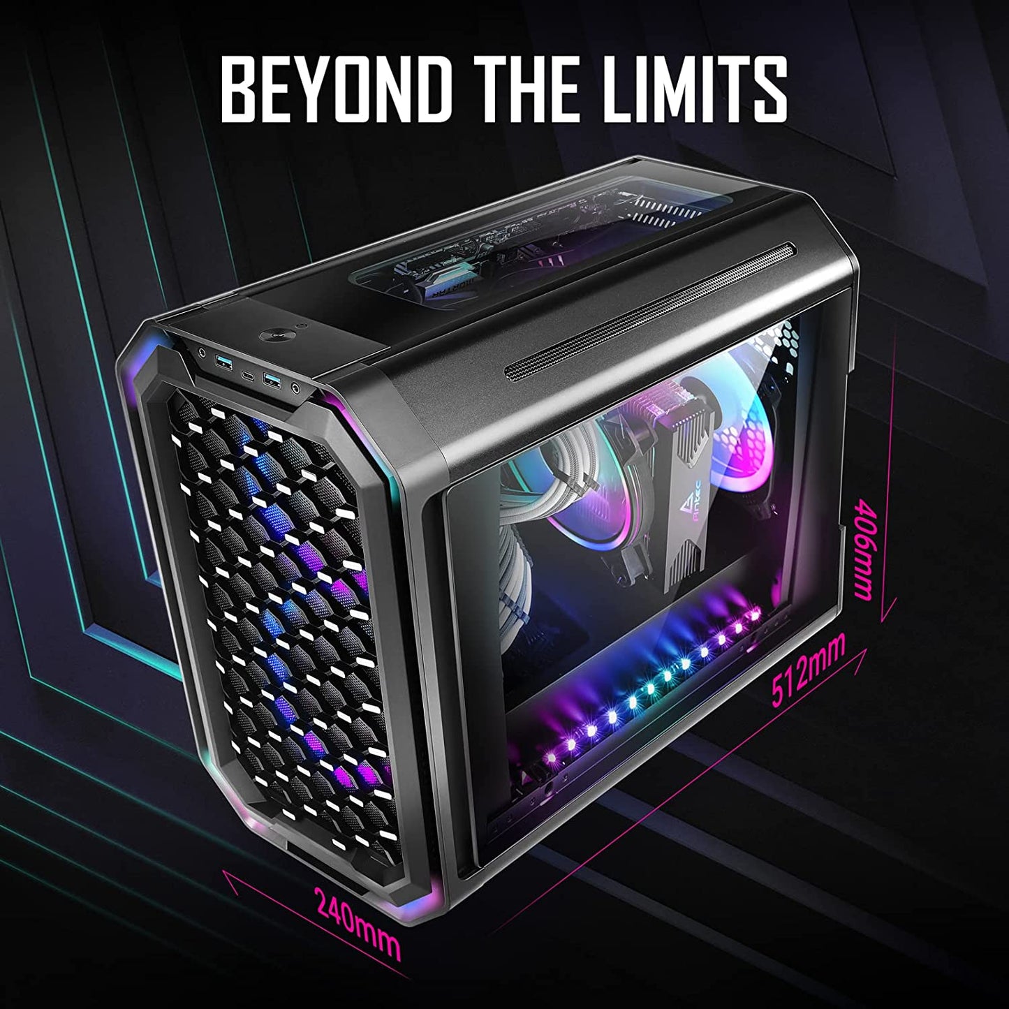 Antec Dark Cube ITX Case,M-ATX, ITX,Glass,512 x 240 x 406 mm (DWH), Dark Cube (0-761345-80034-1)
