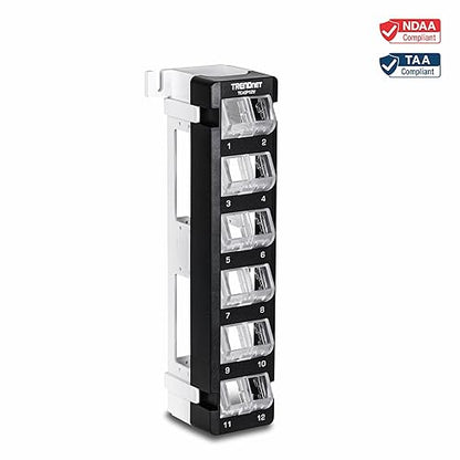 TRENDnet 12-Port Blank Angled Wall Mount Keystone Patch Panel, TC-KP12V, Use with TRENDnet Keystone Jacks (Sold Separately), Snap-in Style, Quick and Easy Access, 89D Wall Mount Bracket Included