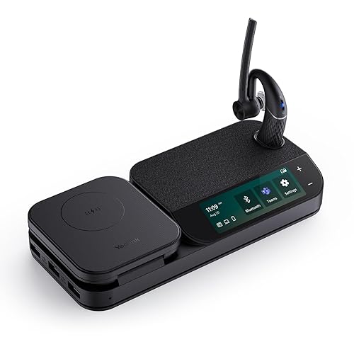 Yealink BH71 Bluetooth Earpiece Workstation,Office Wireless Headset with Noise Canceling Mic,Speakerphone,Wireless Charging Pad,USB 3.0 Hub,Connect to Desk Phone,Mobile, PC,Work with Teams Zoom