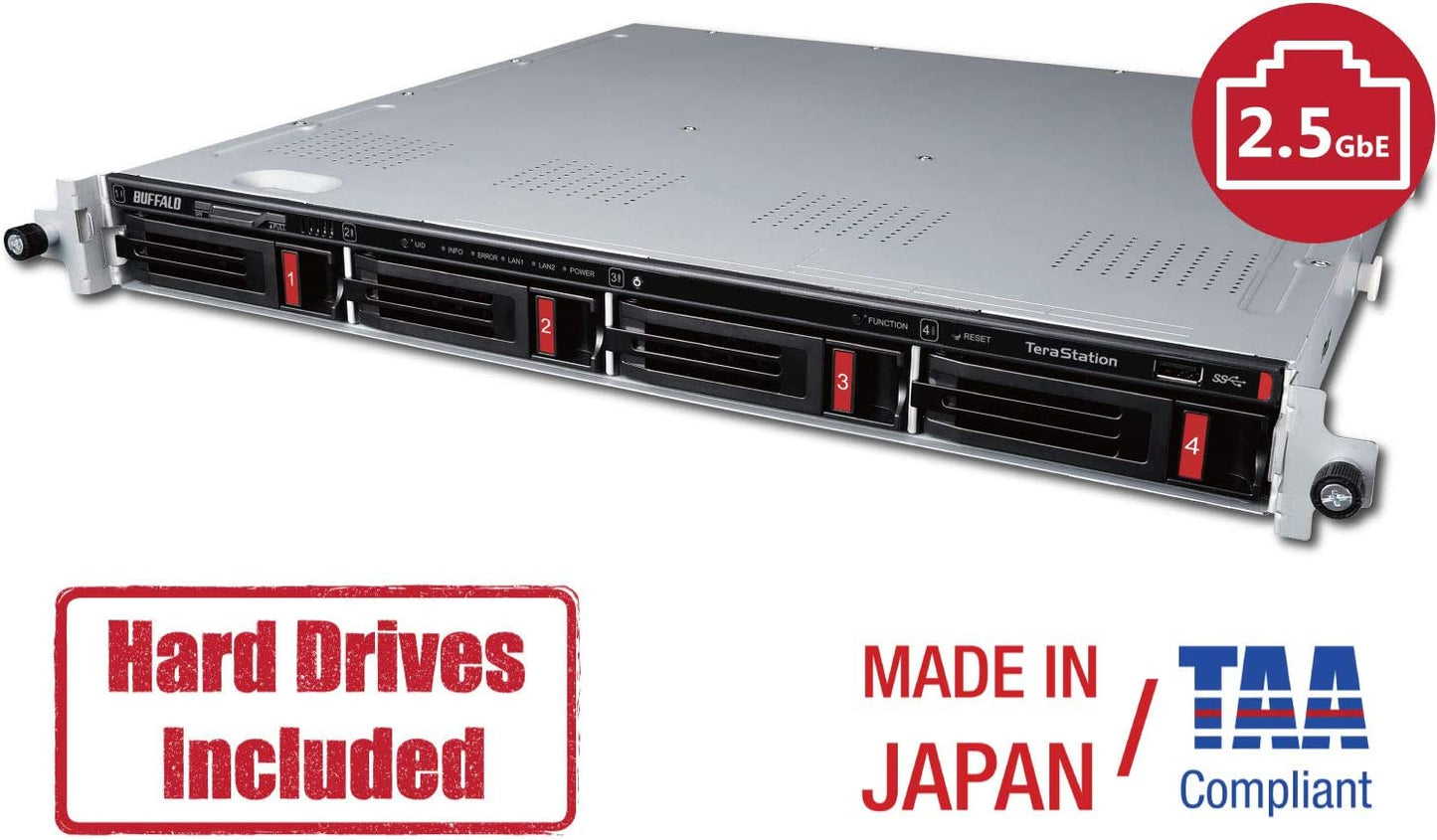 BUFFALO TeraStation 3420RN 4-Bay Rackmount NAS 32TB (4x8TB) with HDD NAS Hard Drives Included 2.5GBE / Computer Network Attached Storage / Private Cloud / NAS Storage / Network Storage / File Server 32 TB TeraStation 3420RN Rackmount NAS