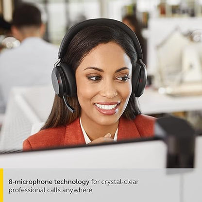 Jabra Evolve2 75 Wireless PC Headset with 8-Microphone Technology - Dual Foam Stereo Headphones with Advanced Active Noise Cancellation, USB-C Bluetooth Adapter and MS Teams-Compatibility - Black Headset (USB-C) MS Teams Compatible