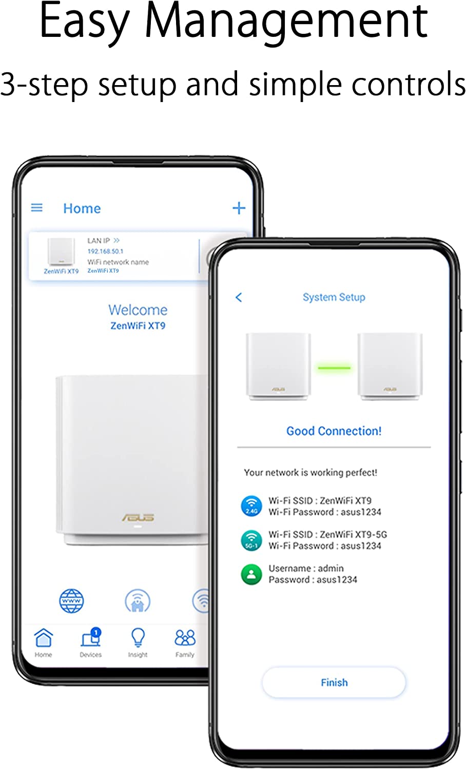ASUS ZenWiFi XT9 AX7800 Tri-Band WiFi6 Mesh WiFiSystem (2Pack), 802.11ax, up to 5700 sq ft &amp; 6+ Rooms, AiMesh, Lifetime Free Internet Security, Parental Controls, 2.5G WAN Port, UNII 4, White