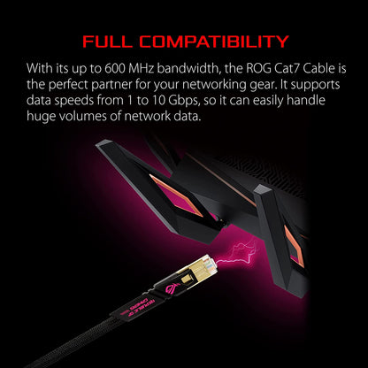 ASUS ROG Cat7 Ethernet Cable – 10 ft Shielded Gaming LAN network cable high speed network up to 600MHz &amp; 10GB Transfer Rates, Nylon Braided, Gold Plated