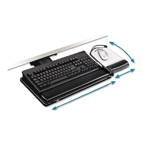 3M Keyboard Tray with Adjustable Keyboard and Mouse Platforms, Turn Knob to Adjust Height and Tilt, Swivels and Stores Under Desk, Gel Wrist Rest and Precise Mouse Pad, 17.75" Track, Black (AKT80LE) Knob Adjust