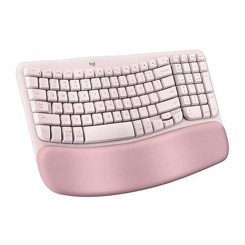 Logitech Wave Keys Wireless Ergonomic Keyboard with Cushioned Palm Rest, Comfortable Natural Typing, Easy-Switch, Bluetooth, Logi Bolt Receiver, for Multi-OS, Windows/Mac - Rose English Keyboard Rose