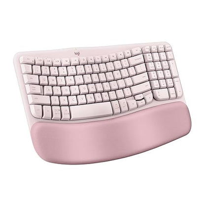 Logitech Wave Keys Wireless Ergonomic Keyboard with Cushioned Palm Rest, Comfortable Natural Typing, Easy-Switch, Bluetooth, Logi Bolt Receiver, for Multi-OS, Windows/Mac - Rose English Keyboard Rose