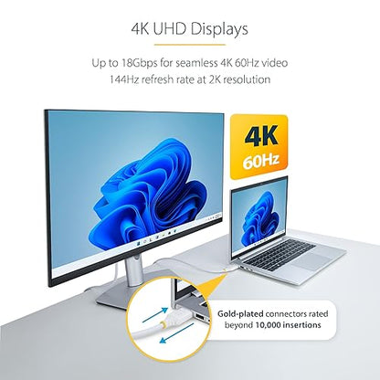StarTech.com 10ft (3m) Premium Certified High Speed HDMI Cable, 4K 60Hz/1440p 144Hz, 18Gbps, UHD HDMI 2.0 Cord, TPE Jacket, White 10 ft/3 m White