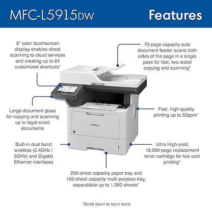 Brother MFC-L5915DW Business Monochrome Laser All-in-One Printer with Low-Cost Printing & Wireless Networking New Model: MFCL5915DW