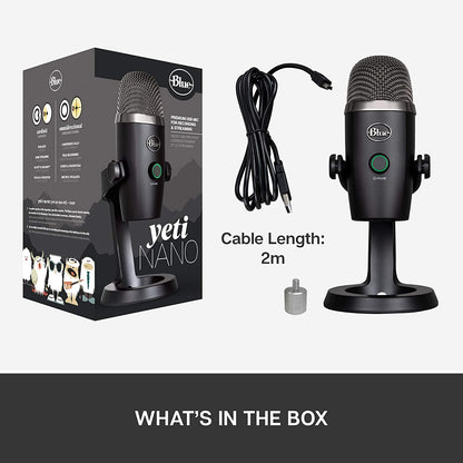 Blue microphones Blue Yeti Nano Premium USB Microphone for Recording, Streaming, Gaming, Podcasting on PC and Mac, Condenser Mic with Blue VO!CE Effects, Cardioid and Omni, No-Latency Monitoring - Blackout Blackout Microphone