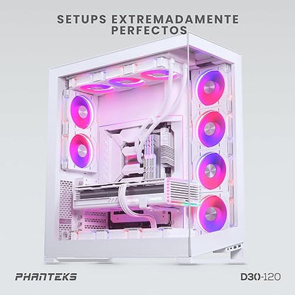 Phanteks (PH-F120D30R_DRGB_PWM_WT01_3P) D30-120 DRGB PWM Fan 3Pack, Reverse Airflow Model,Premium D-RGB Performance Fans, ARGB/DRGB Lighting, Daisy-Chain Fan Linking System, White, 3Pack