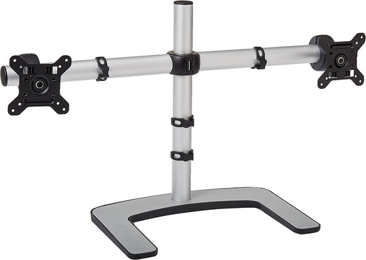 Atdec VFS-DH Dual Freestanding Horizontal Desk Monitor Mount (Supports two displays horizontally up to 27?) with horizontal or vertical orientation, swivelling heads and QuickShift mechanism, Silver,Polished Silver