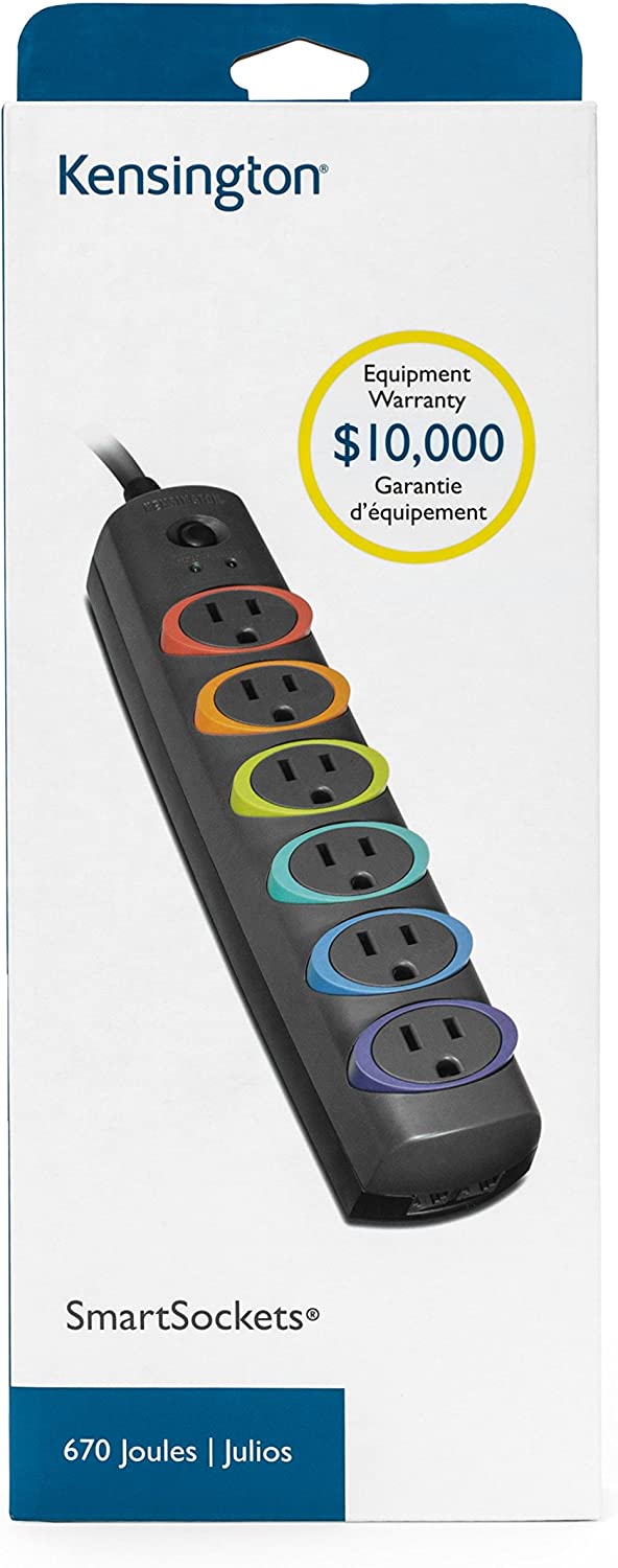 Kensington SmartSockets 6-Outlet, 6-Foot Cord, &amp; 670 Joules Basic Surge Protector (K62146NA) Basic (670 Joules, 6' Cord)