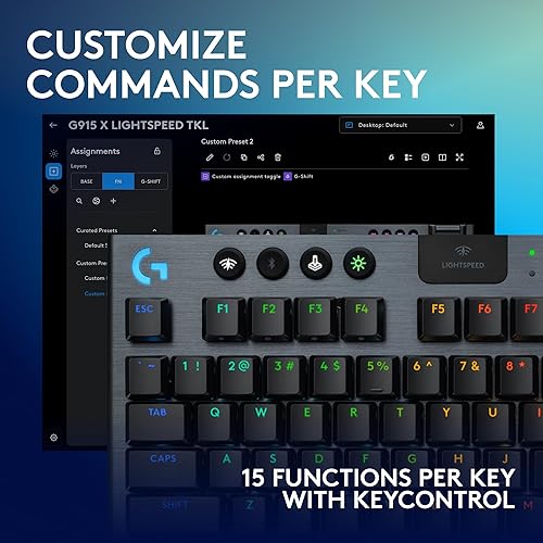 Logitech G915 X Lightspeed TKL Low-Profile Wireless Gaming Keyboard, Double-Shot PBT Keycaps, Fully Programmable Keys, RGB Backlighting, Sleek Aluminum Finishing, GL Blue Clicky - PC/Mac