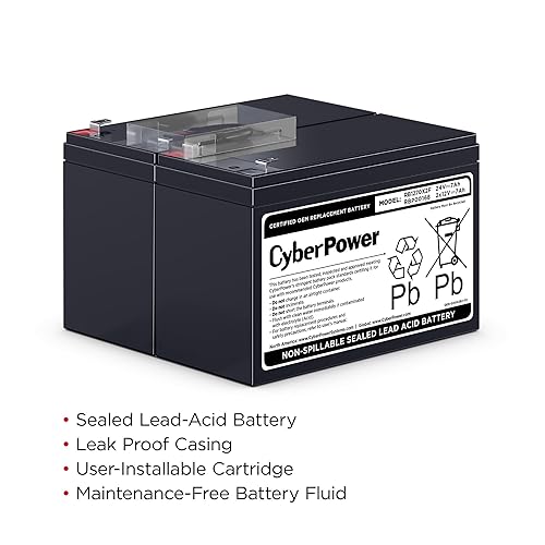 CyberPower RB1270X2F UPS Replacement Battery Cartridge, Maintenance-Free, User Installable, 12V/7Ah