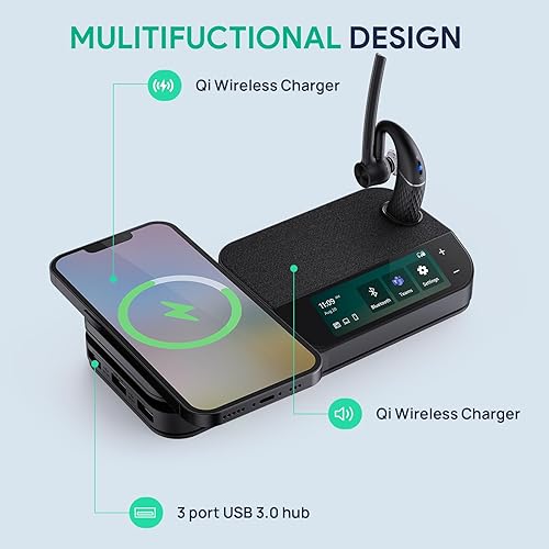 Yealink Bluetooth Headset Workstation, Office Wireless Headset with Mic, Speakerphone, Wireless Charging Pad, Charging Case, USB-C/A Dongle,Connect to Desk Phone, PC, Work with Teams Zoom BH71 Workstation Pro (USB-C to A) Black