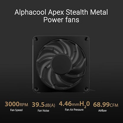 ASUS ProArt LC 360 all-in-one AIO CPU liquid cooler AMD AM4 AM5 & Intel LGA 1700, 1200, 115X support, with illuminated system status meter and three matte black Alphacool Apex Stealth Metal Power fans