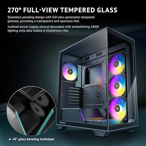 Antec C3 ARGB, 3 x 120mm & 1 x 120mm ARGB PWM Fans Included, Up to 8 Fans Simultaneously, Type-C,Seamless Tempered Glass Front & Side Panels, 360mm Radiator Support, Mid-Tower ATX PC Case