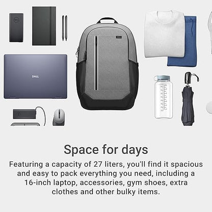 Dell Pro 14-16 Plus EcoLoop Urban Backpack - CP5625G - 27 liters, 16" Laptop Maximum, 2 x Side Pockets, 300D rPET Polyester Woven Fabric, Water Resistant, 52% Recycled Content