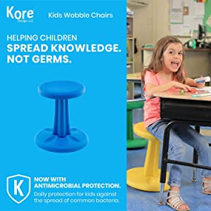 Kore design Kore Kids Junior Wobble Chair - Flexible Seating Stool for Classroom, Elementary School, ADD/ADHD - Made in The USA - Junior- Age 8-9, Grade 3-4, Blue (16in) Blue Junior (16in Tall)
