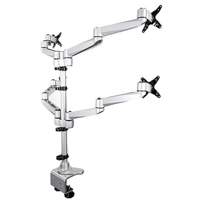 StarTech.com Desk Mount Quad Monitor Arm Premium Articulating VESA 4 Monitor Mount 2x2 up to 27 Ergonomic Height Adjustable Pole Mount - Tilt/Swivel/Rotate - C-Clamp/Grommet - Silver (ARMQUADPS) Desk & Grommet Clamp Silver